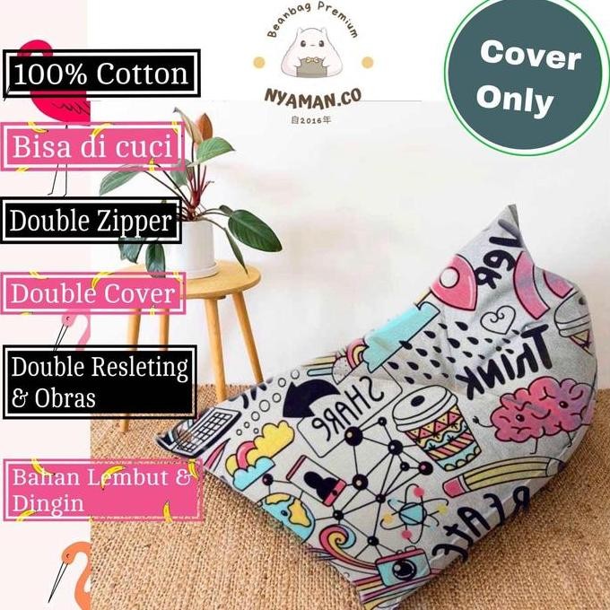 TERMURAH - NYaman.co Kursi santai bean bag Dewasa Triangel COVER ONLY Motif Lucu - SIZE 2cm x 7cm x 