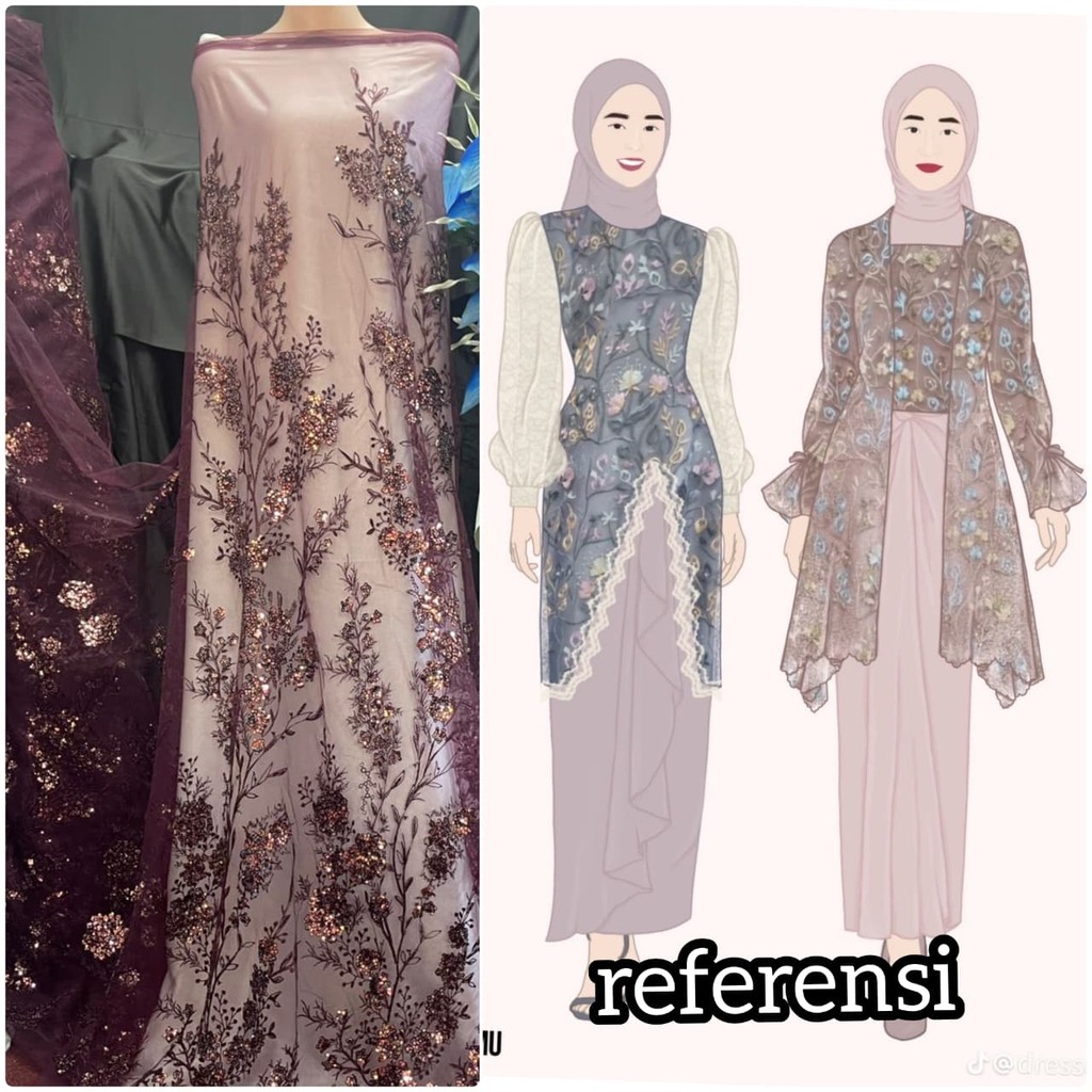 KAIN BROKAT TILLE PAYET, TILLE PAYET MEWAH BAHAN KEBAYA MODERN ISI BROKAT PPER50CM