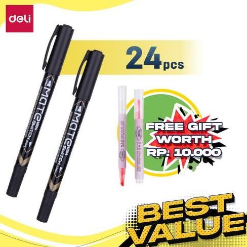 

BEBAS ONGKIR - Deli Paket ATK Ekonomis 24 pcs Spidol Permanent Tinta Hitam EU10420