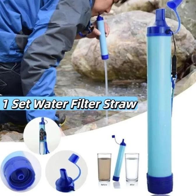 1 Set Water Filter Straw Filter Air Minum Portable Outdoor Filter Air Darurat Berkemah Filter Air Ca