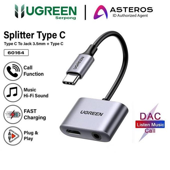 Ugreen Adapter Audio Splitter Dac Type C To Jack 3.5mm