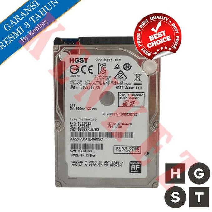 Hitachi HGST Harddisk Internal 1TB SATA 2.5" 5400RPM