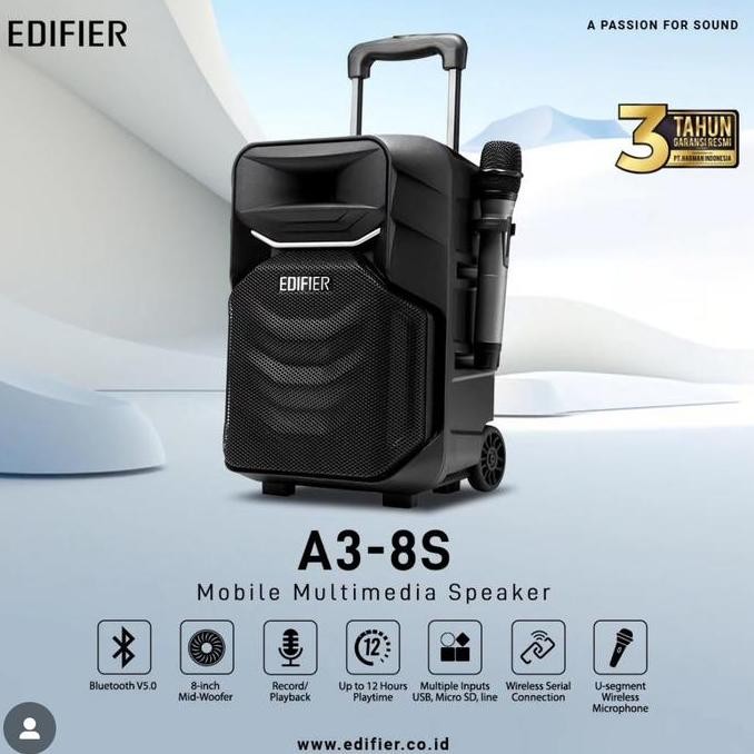 NEW Edifier A3-8S Trolley Bluetooth Speaker Portable 8 inch Mid Woofer with Wireless Mic Microphone 