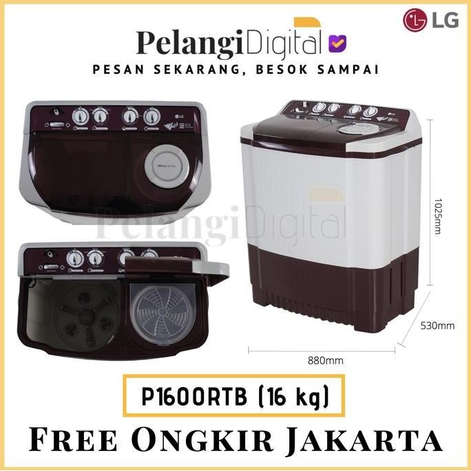 LG P1600RTB Mesin Cuci 2 Dua Tabung 16kg / Twin Tub 16 kg