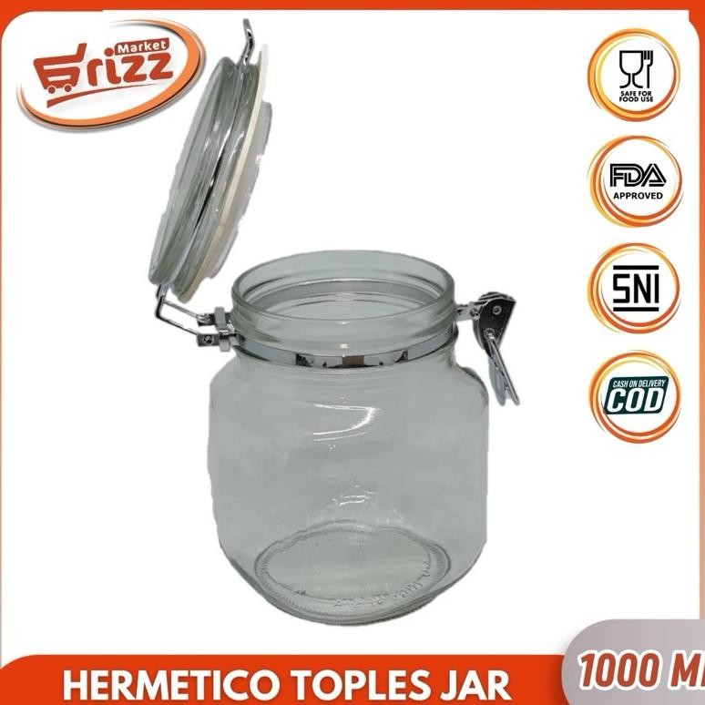 Hermetico Jar 1000 Ml | Toples Kaca Tutup Kait | Jar Kaca Cantik Trending