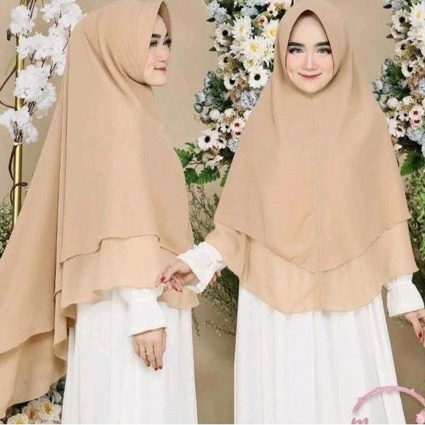 (Good) (COD) Hijab Haji dan Umroh KHIMAR INSTAN JUMBO SYAR'I 2 LAYER POLOS Hijab Instan Kekinian Jil