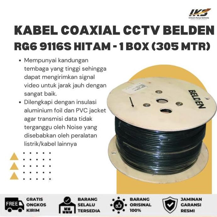 /////] Kabel Coaxial CCTV BELDEN RG6 Non Power 9116S Hitam -- meteran