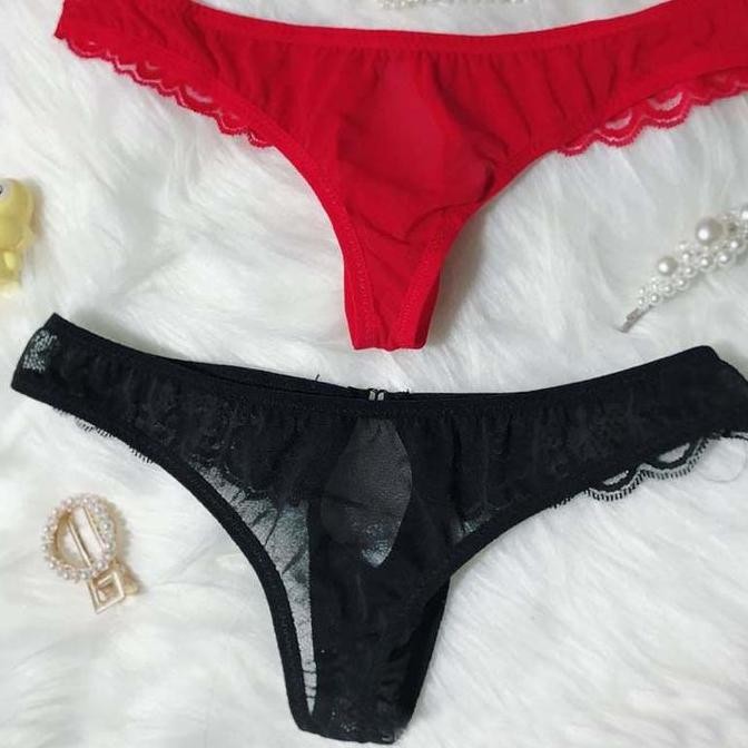Celana Dalam Pria Sexy Transparan Cutout Thong Bahan Lace Y052