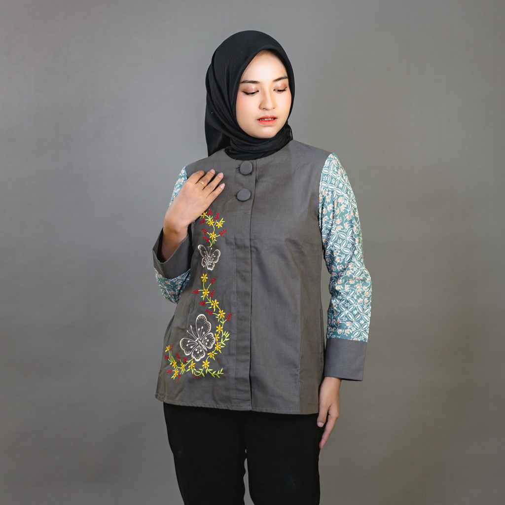 KondangCraft Atasan Batik Sopan Outfit Kerja Wanita Blouse Batik Simpel Elegan Modern Kombinasi Polo