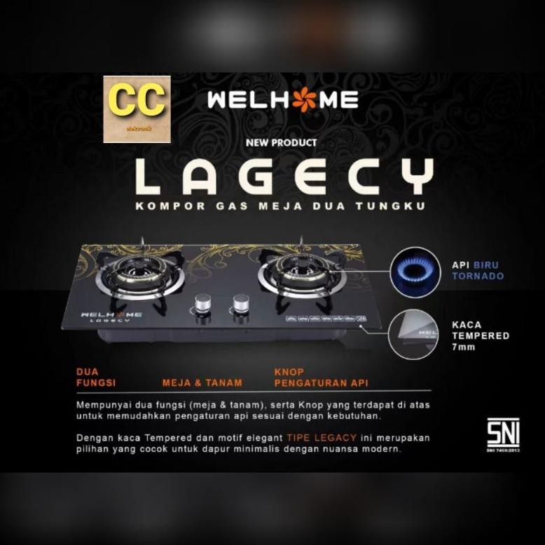 Kompor Gas Meja Welhome 2 tungku Kompor Welhome LAGECY kaca tempered SNI