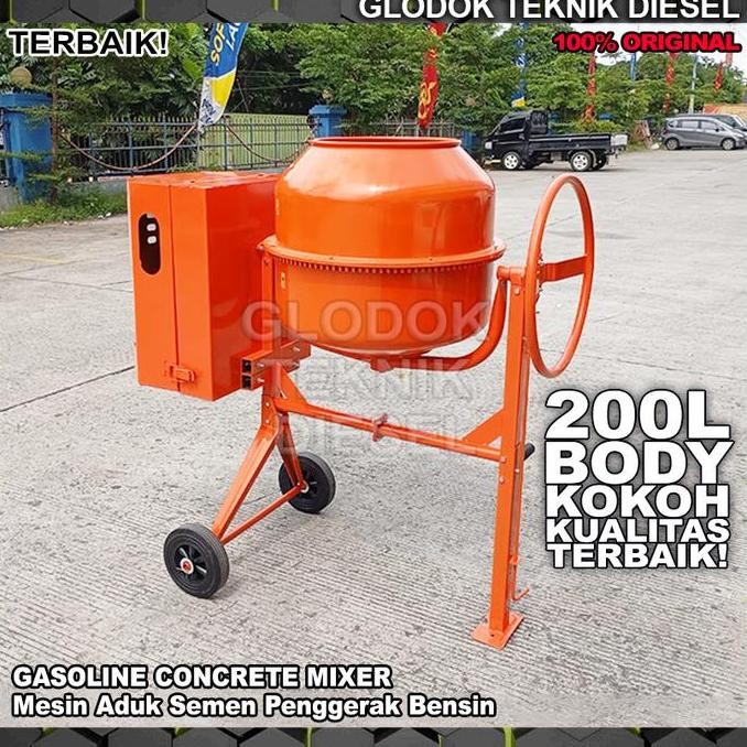 MESIN MOLEN ADUK SEMEN COR BETON PENGGERAK BENSIN 200 LITER GASOLINE ENGINE CONCRETE MIXER MACHINE 2