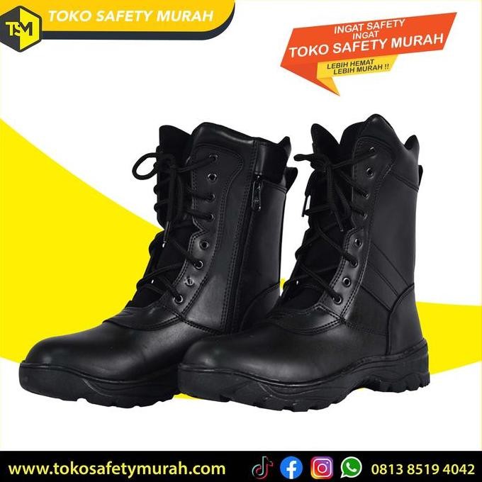 Sepatu Satpam Security TNI AD Resleting Hitam Tali Sepatu PDL TNI Model Tinggi