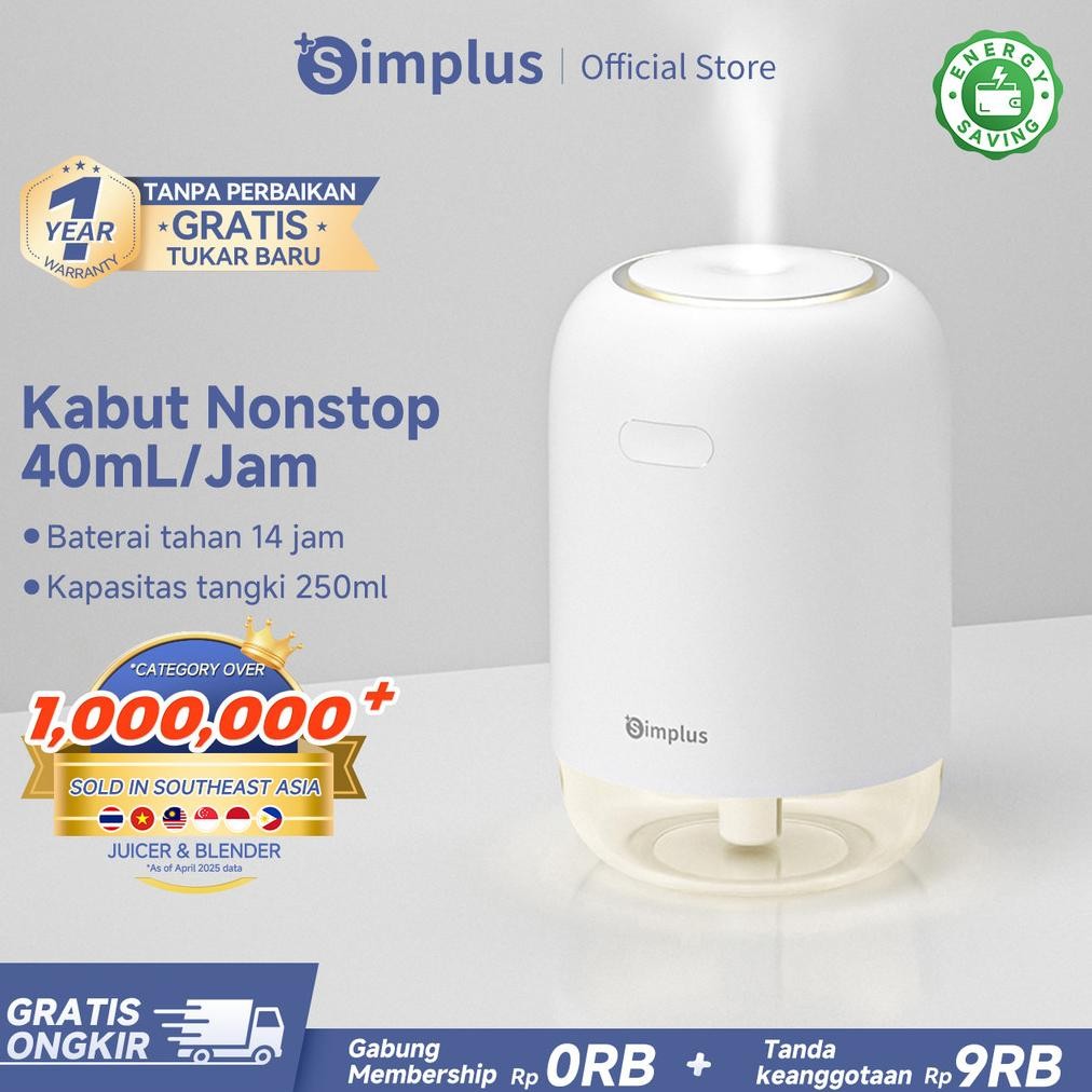 Simplus Humidifier Rumahan Mobil Meja Tanpa Kabel Portabel Kapasitas 250ml Daya Baterai 14 Jam Relak
