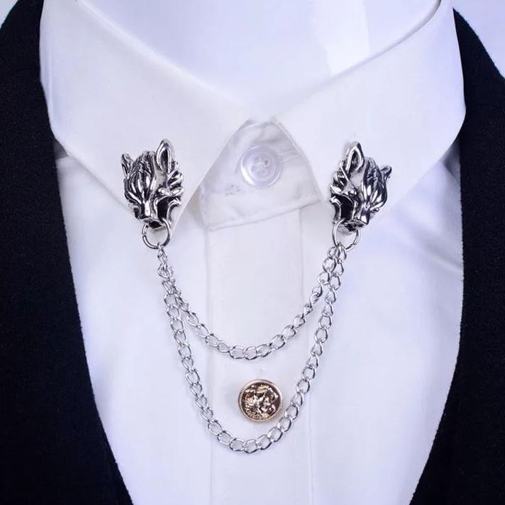 Lapel Pin Bros Jas Wedding Wolfs Head Chain Pin Aksess Jas