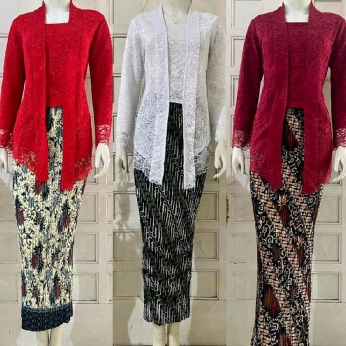 Set Kebaya Merah Putih Baju Kebaya Kutubaru Brukat Modern Untuk Agustusan Lengan Panjang  Atasan Wan