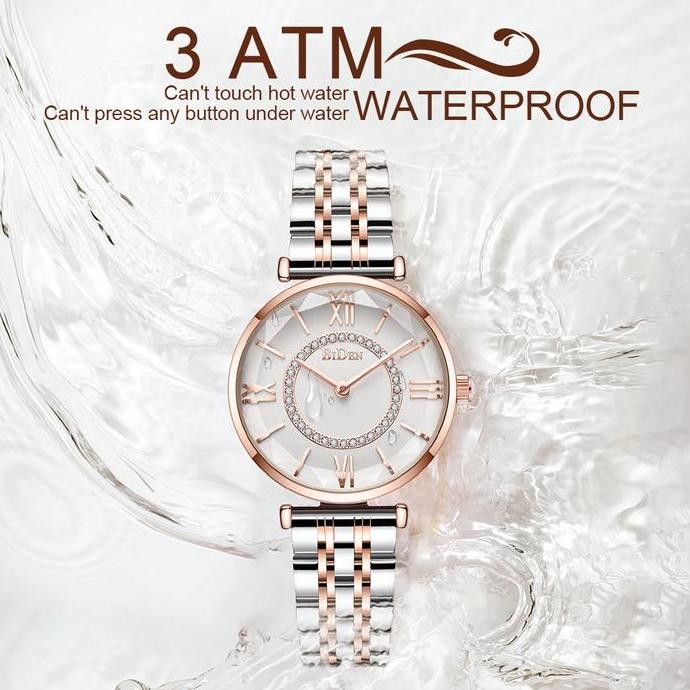 Biden Jam Tangan Wanita Bisnis Tali Stainless Steel Kuarsa Anti Air Jam Tangan Cewek