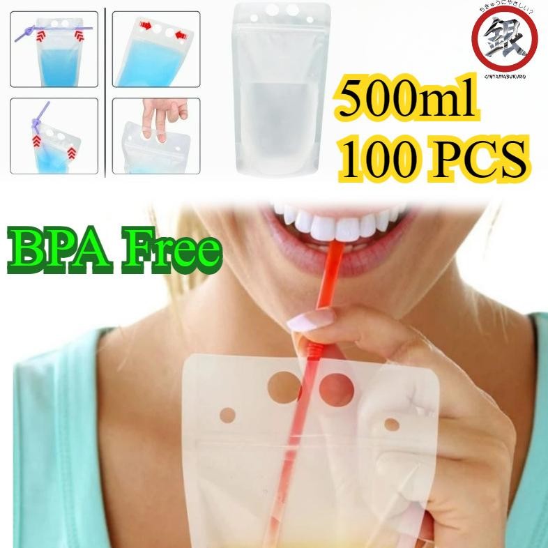 500 Ml 100pcs/Set Plastik Juice Premium / Kemasan Minuman /Plastik Pouch Minuman / Standing Pouch / 