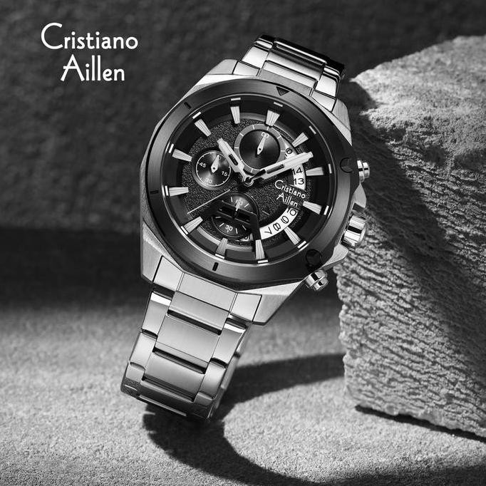 Buy 1 Get 1 Cristiano Aillen Jam Tangan Pria Analog 8896 Rantai Stainless Steel Chronograph Kaca Sap