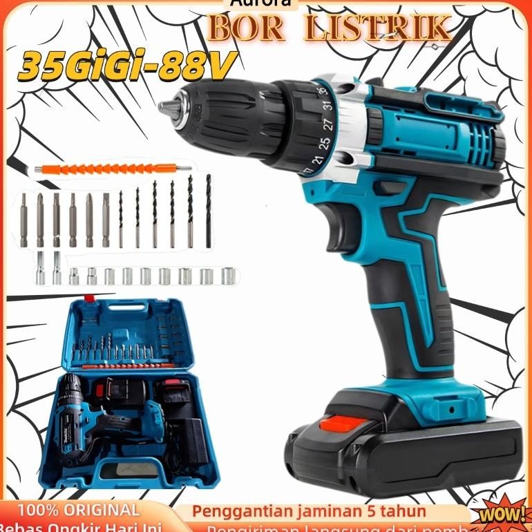 (COD) 9980vf Mesin bor 2baterai cas 10mm bor listrik murah bor tangan baterai besi tembok Beton kayu