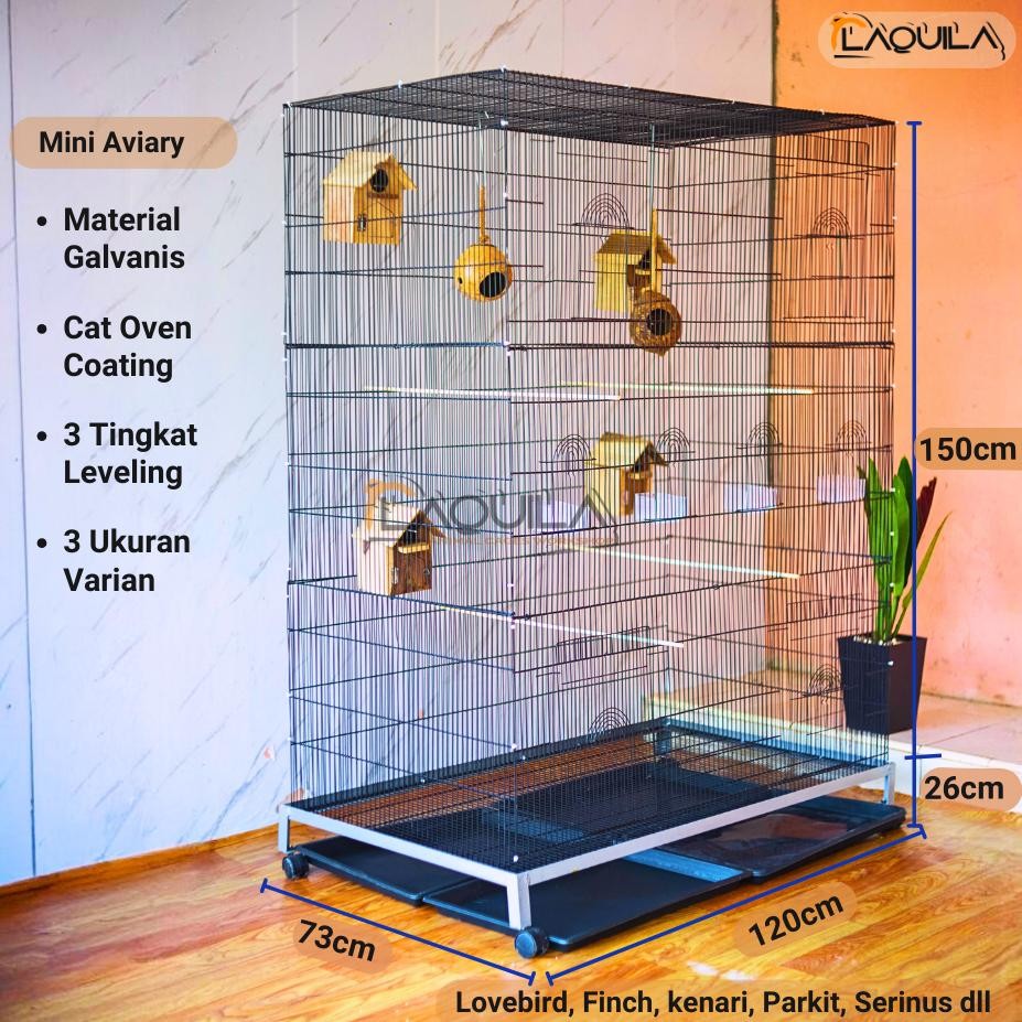 Kandang Galvanis Lipat Burung Koloni Umbaran Mini Aviary All Size 3 tingkat