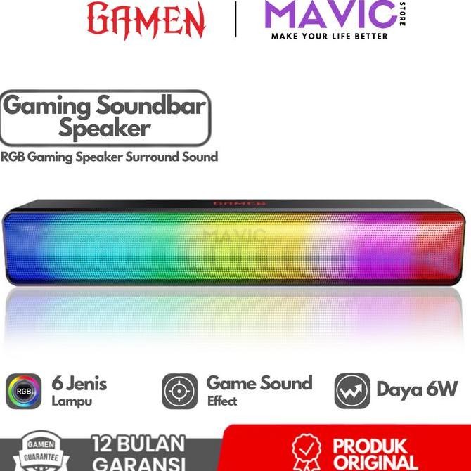 DB176 }} GAMEN GS8 Speaker Soundbar Gaming RGB Light Bass Komputer Laptop