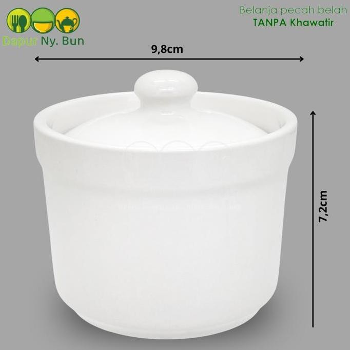 (Good) Mangkok Sup Keramik dengan Tutup Putih Polos Mini dan Estetik Pyramid