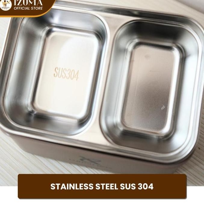 Izuma lunch box Bento 2 sekat Kedap udara Tahan Bocor Stainless Lunch Box HJ