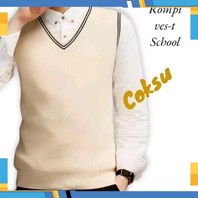 Diskon Gede PANGKALAN | Vest Knit School Premium | Rompi Rajut Strip Polos Pria Korean Style Casual 