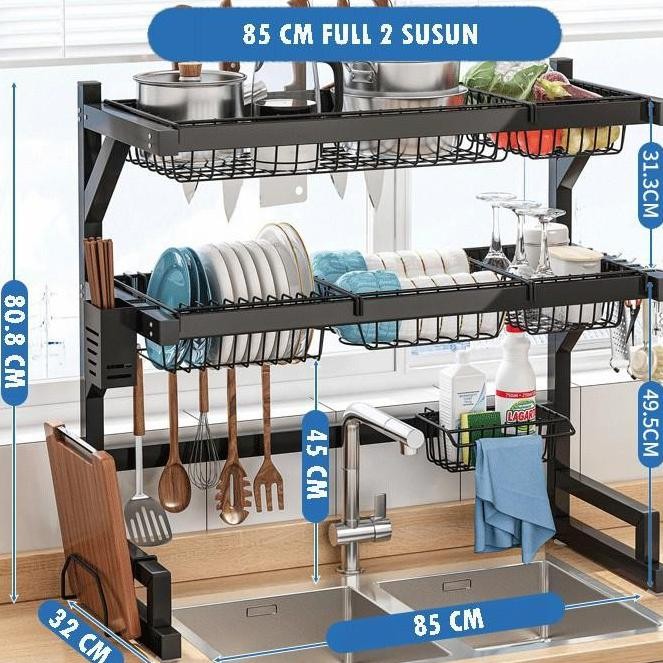 (Best) Rak Piring Wastafel 2 Susun 85 cm Cuci Piring Stainless