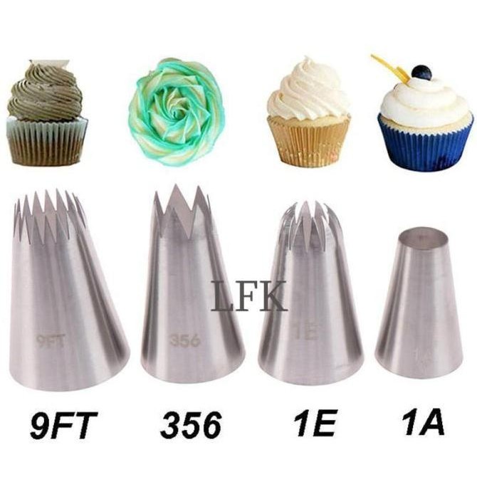 (Good) SPECIAL SPUIT 4PCS SET #9FT #356 #1E #1A NOZZLE BESAR JUMBO PIPING KUE