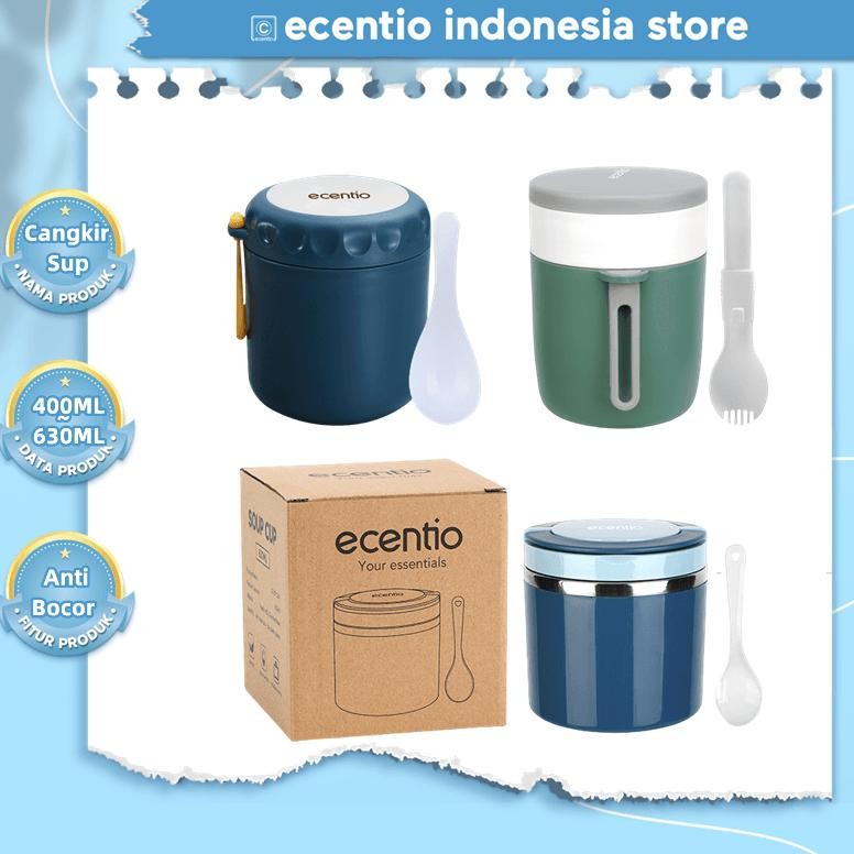 ecentio cangkir sup portable soup tahan panas anti tumpah lunch box tempat sup tahan panas bekal mug
