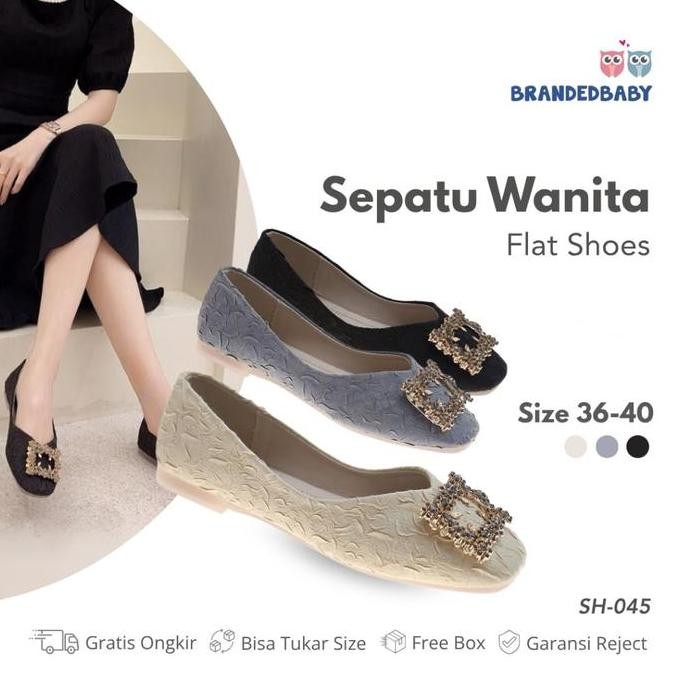 [BrandedBaby]Flat Shoes Wanita Diamond Black Flat Shoes Kerja & Pesta