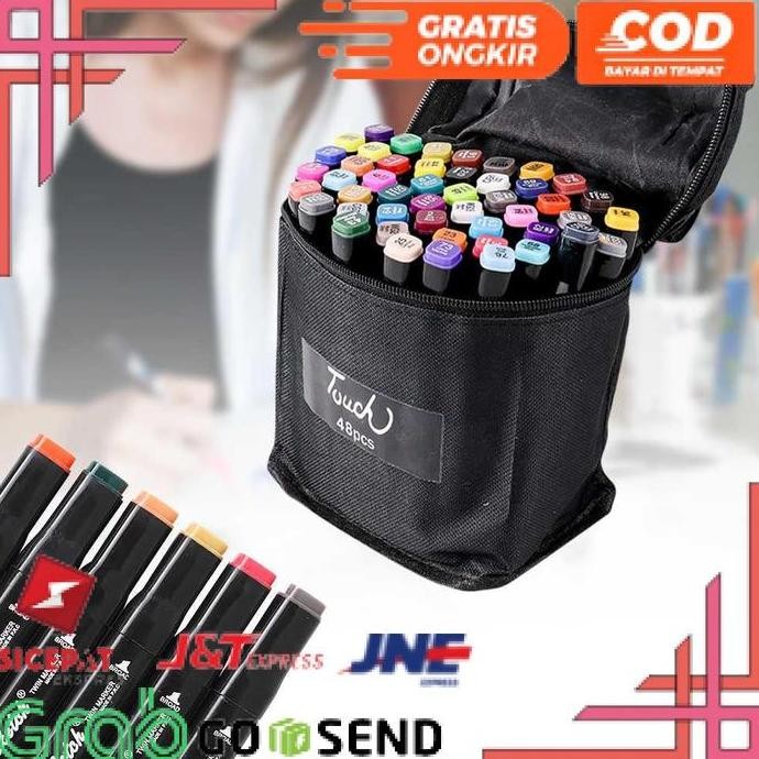 Ezone Spidol Dual Side Fine Art Brush Pen Art Marker Set - 48 Warna