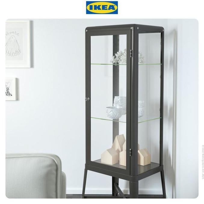 (Good) IKEA FABRIKOR Kabinet Pajangan Dengan Pintu Kaca Abu-abu Tua 57x150 cm Furniture Lemari
