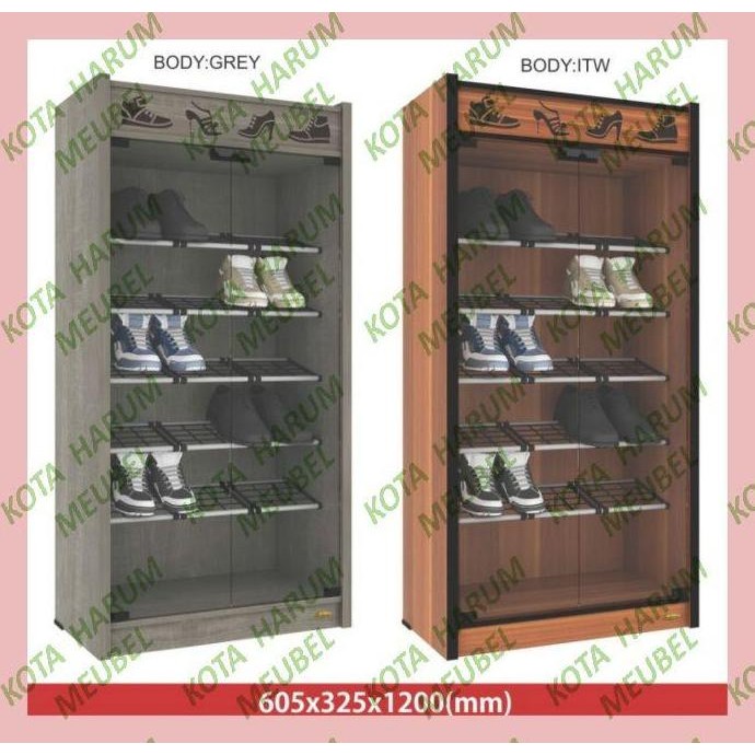 Lemari Sepatu Romaro Ls 1202 Abu Coklat Kayu Pintu Kaca Bandung