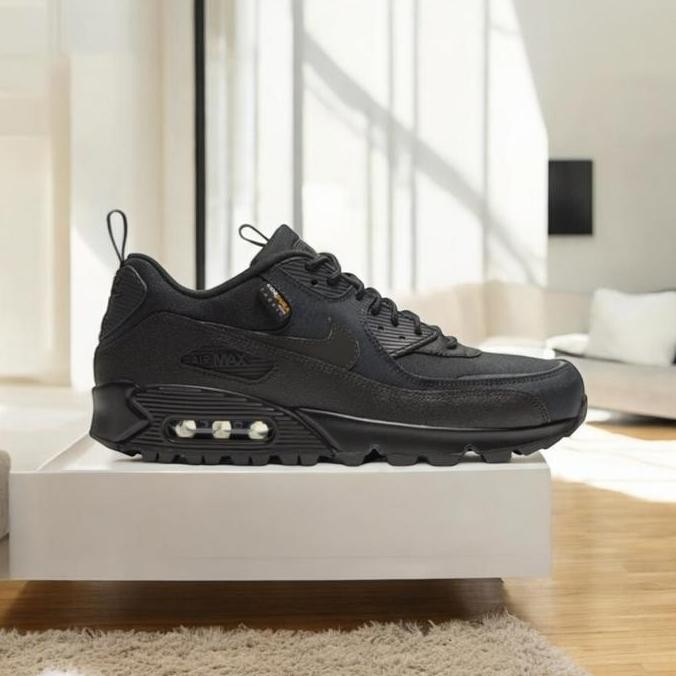New  Sneakers Nike Air Max 90 Leather Triple Black Asli Guarantee - Hitam,