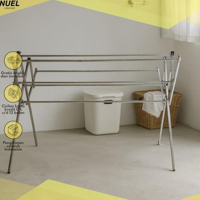 Nurl Jemuran Baju Stainless Kotak / Gantungan Pakaian Besi Kuat