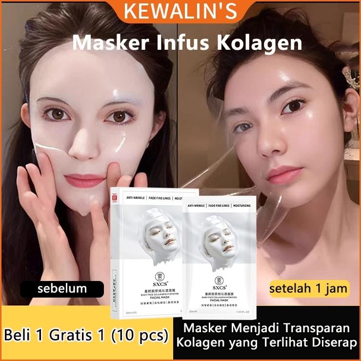 [100% asli ]Beli 1 Gratis 1 Kewalins SXCS Sebelum Masker Infus Kolagen Masker fungsional Masker kola