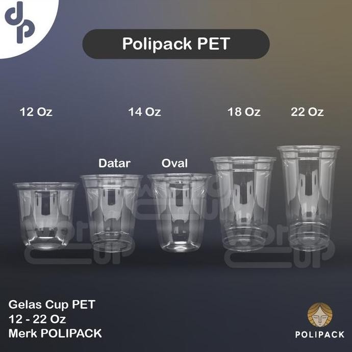 Gelas Cup 12 Oz - 14 Oz - 16 Oz - 22 Oz Pet Polipack 50 Pcs