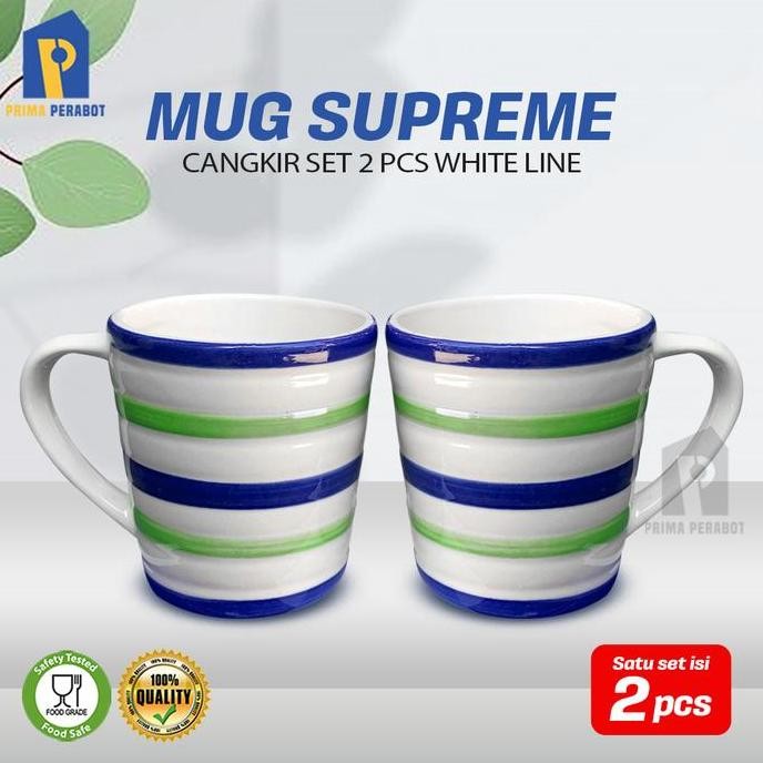 Mug Cangkir Set 2 Pcs Supreme White Line