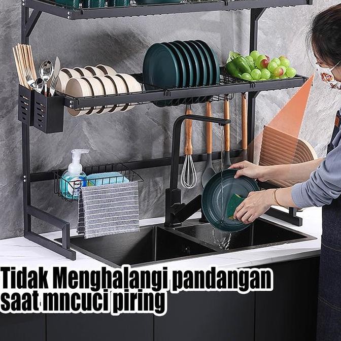 Rak Piring Wastafel Stainless Rak Wastafel Rak Pengering Piring Bagus Tebal Anti Karat 65/85Cm