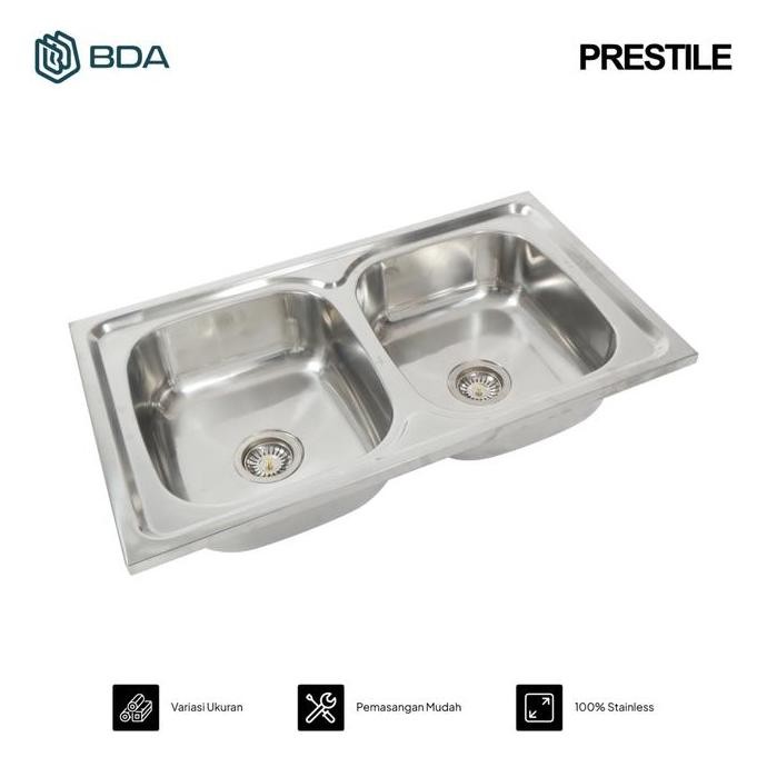 Bak Cuci Piring Kitchen Sink Dapur Wastafel Cuci Piring Stainless 2 Lubang Pres 8550 Tempat Cuci Pir