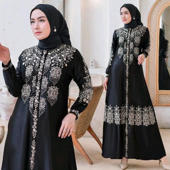 (Good) Gamis Silk Cristal - Dress Bordir Pintu Aceh - Baju Gamis Pesta dan Lebaran Terbaru Mewah Mus