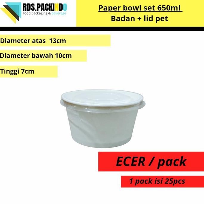 Paper Bowl 650Ml + Lid // Paper Bowl Murah