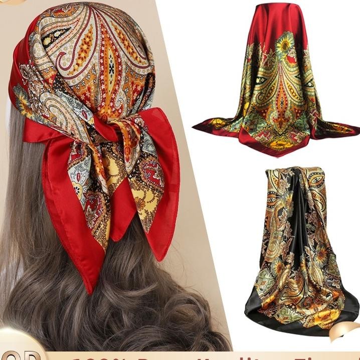 Syal Sutra Syal Satin 90Cm Persegi Besar Syal Serbaguna Syal Sutra Simulasi Wanita Scarf Persegi