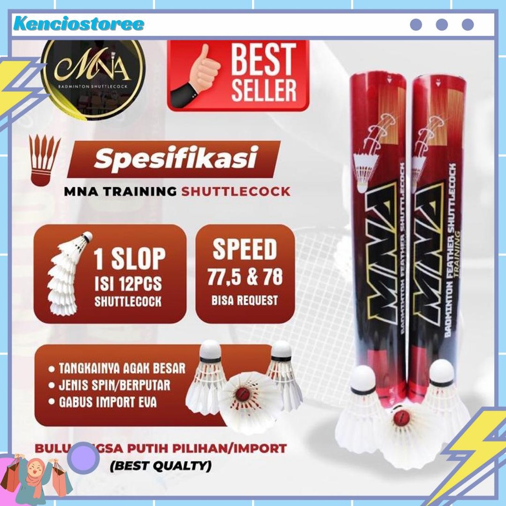 Diskon MNA Shuttlecock Training Spin Berputar 12 Pcs