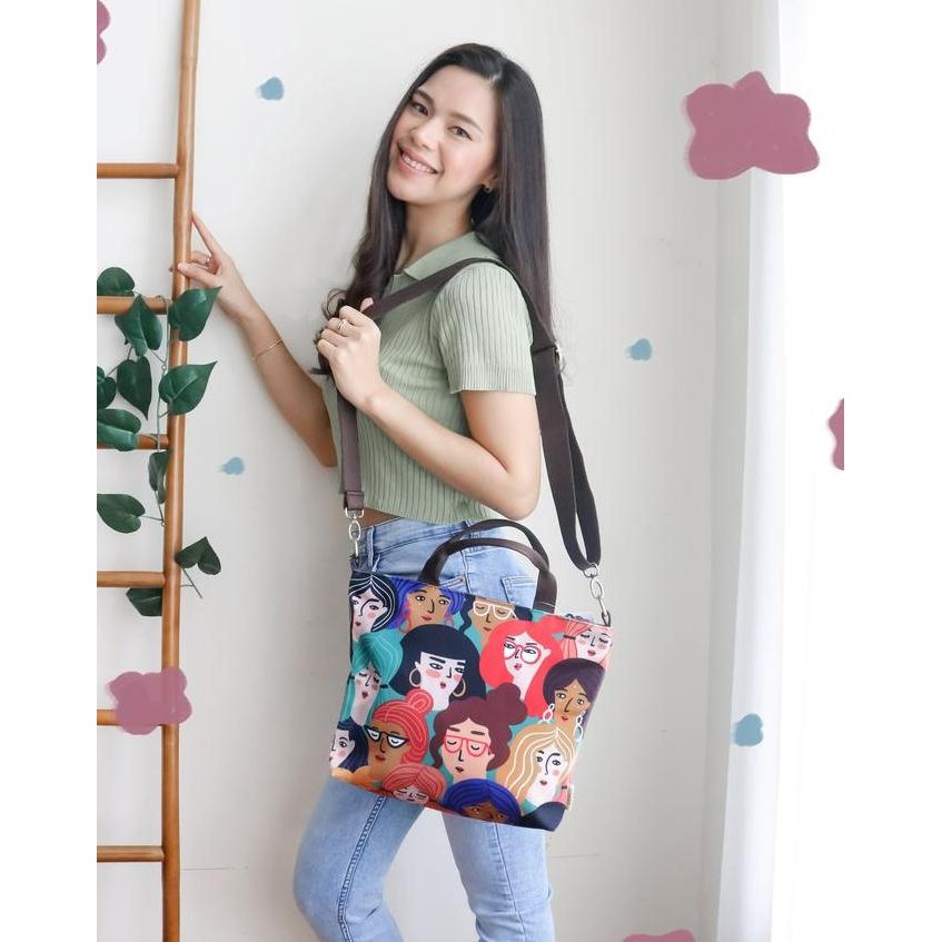 PROMO - Sovlo - Kylie Girl Power Sling Bag - Totebag Wanita Kuliah Cewek Kanvas