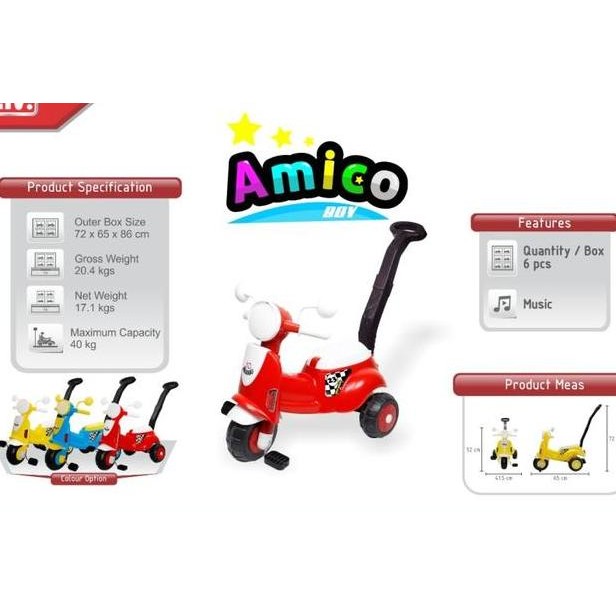Mainan Anak Ride On Mobil Dorong Amico Sepeda Vespa Gowes Tricycle