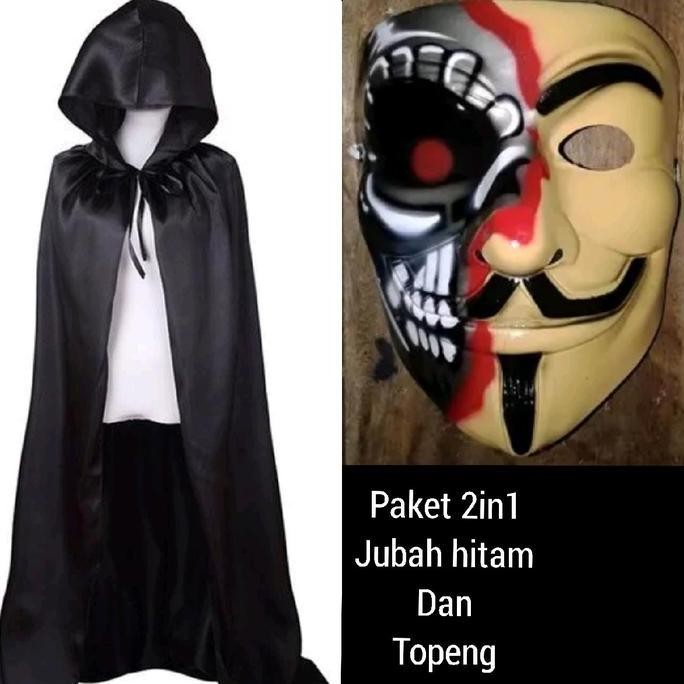 topeng+jubah hitam cosplay Halloween hacker anonymous Dewasa Jaket TI