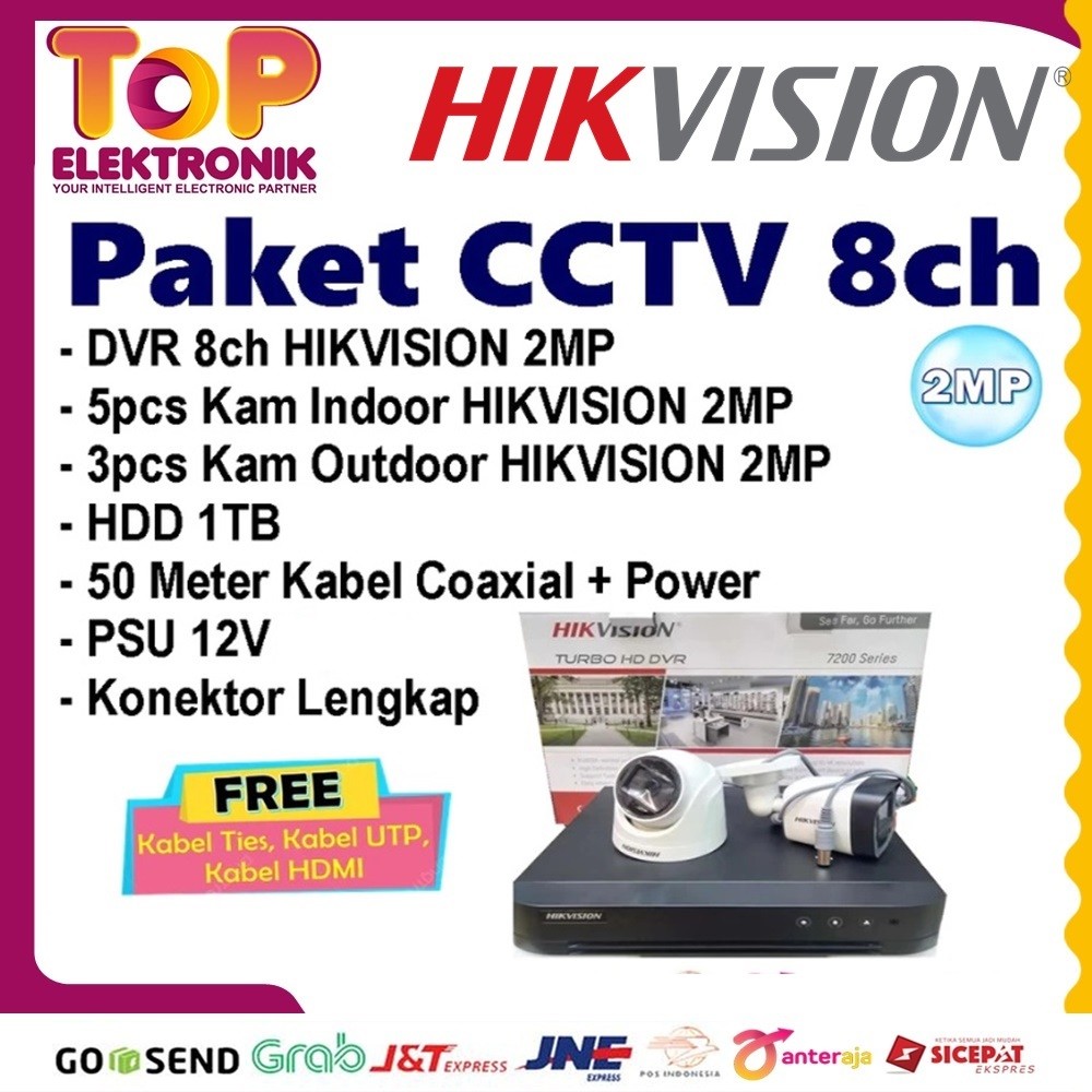 PAKET CCTV 8ch HIKVISION 2mp
